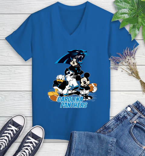 NFL Carolina Panthers Mickey Mouse Donald Duck Goofy Football Shirt Women's V-Neck T-Shirt 10