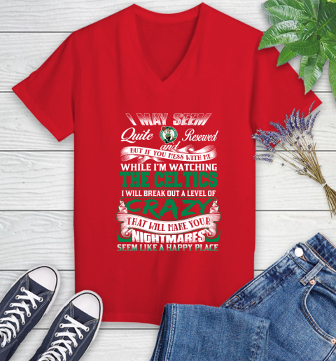 Boston Celtics NBA Basketball Don't Mess With Me While I'm Watching My Team Women's V-Neck T-Shirt 11