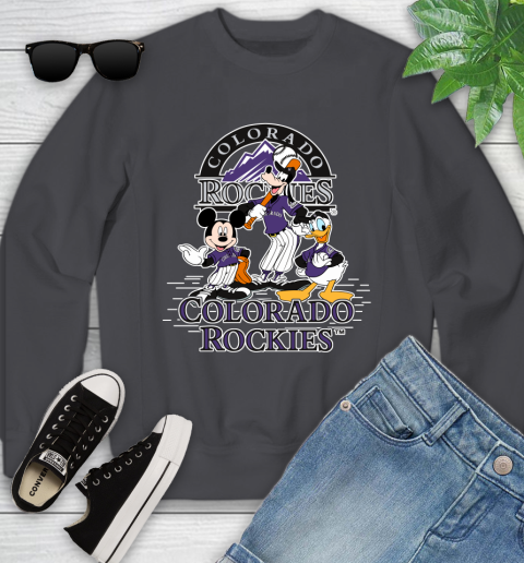 MLB Colorado Rockies Mickey Mouse Donald Duck Goofy Baseball T Shirt Youth Sweatshirt 5