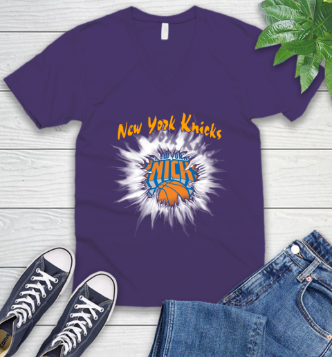 New York Knicks NBA Basketball Rip Sports V-Neck T-Shirt 9