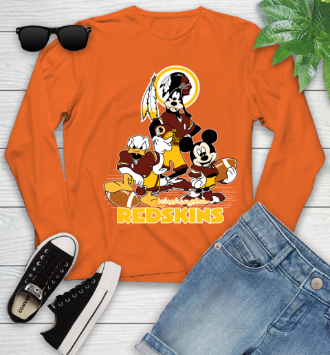 NFL Washington Redskins Mickey Mouse Donald Duck Goofy Football Shirt Youth Long Sleeve 3