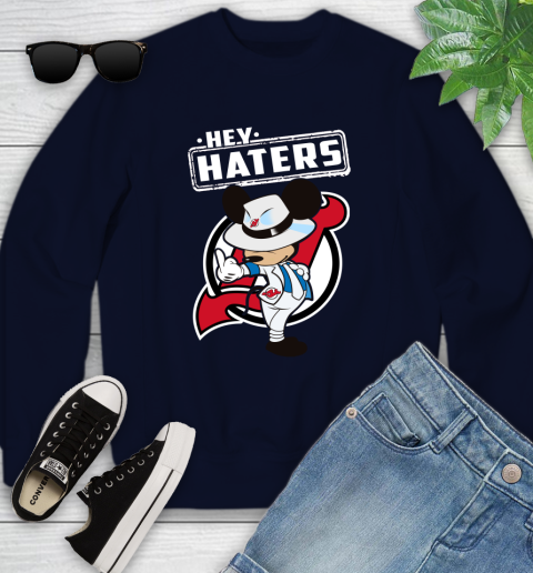 NHL Hey Haters Mickey Hockey Sports New Jersey Devils Youth Sweatshirt 2