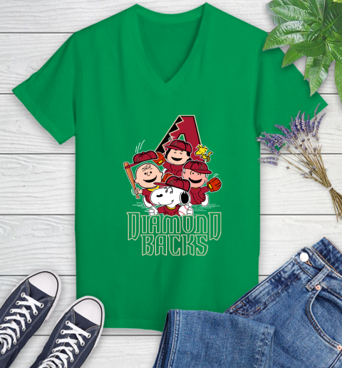 MLB Arizona Diamondbacks Snoopy Charlie Brown Woodstock The Peanuts Movie Baseball T Shirt_000 Women's V-Neck T-Shirt 5