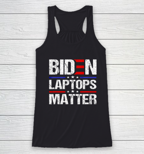 Funny Anti Biden Quote Biden Laptops Matter Cool USA Flag Racerback Tank