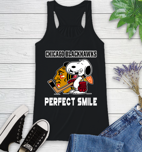 NHL Chicago Blackhawks Snoopy Perfect Smile The Peanuts Movie Hockey T Shirt Racerback Tank