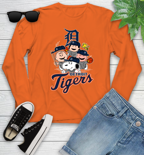 MLB Detroit Tigers Snoopy Charlie Brown Woodstock The Peanuts Movie Baseball T Shirt Youth Long Sleeve 3