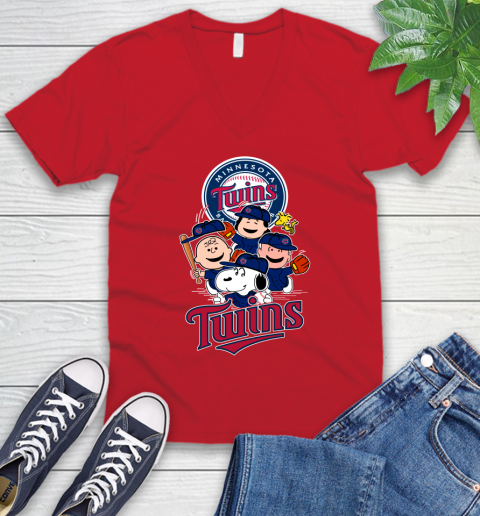 MLB Minnesota Twins Snoopy Charlie Brown Woodstock The Peanuts Movie Baseball T Shirt_000 V-Neck T-Shirt 6