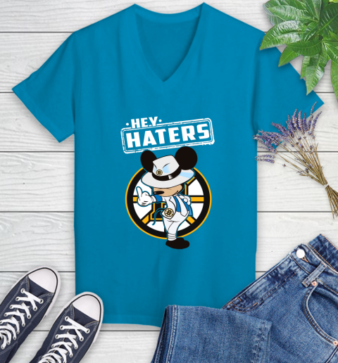NHL Hey Haters Mickey Hockey Sports Boston Bruins Women's V-Neck T-Shirt 7