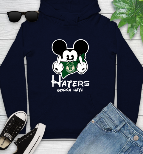 NBA Milwaukee Bucks Haters Gonna Hate Mickey Mouse Disney Basketball T Shirt Youth Hoodie 3