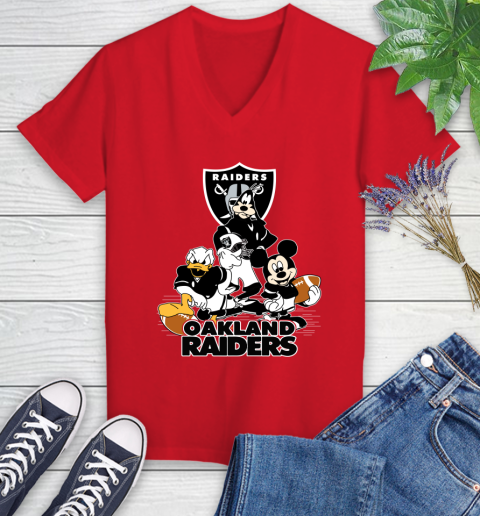 NFL Oakland Raiders Mickey Mouse Donald Duck Goofy Football Shirt Women's V-Neck T-Shirt 11