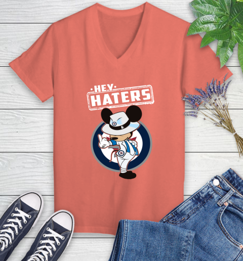 NHL Hey Haters Mickey Hockey Sports Winnipeg Jets Women's V-Neck T-Shirt 6