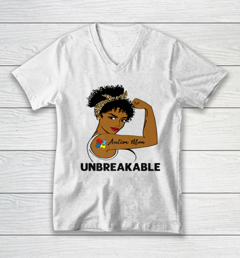 Autism Mom Strong Black Women Unbreakable Autism Awareness Black Girl, Women V-Neck T-Shirt