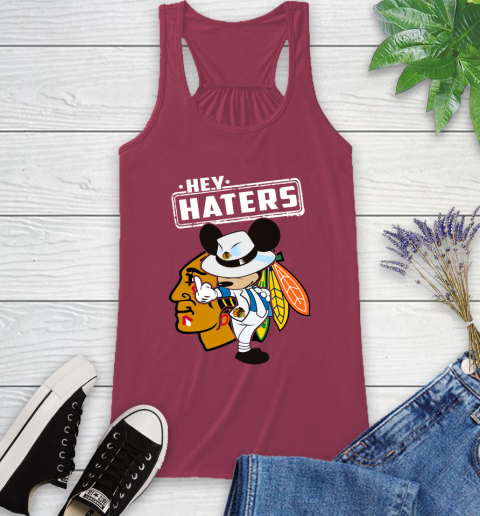 NHL Hey Haters Mickey Hockey Sports Chicago Blackhawks Racerback Tank 7