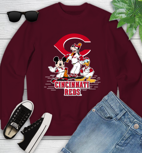 MLB Cincinnati Reds Mickey Mouse Donald Duck Goofy Baseball T Shirt Youth Sweatshirt 4