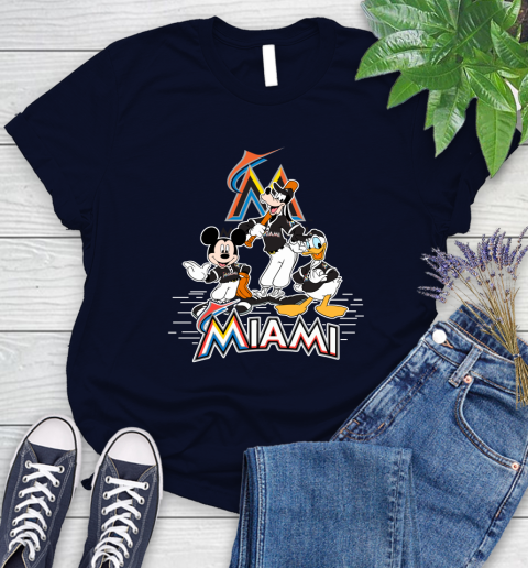 MLB Miami Marlins Mickey Mouse Donald Duck Goofy Baseball T Shirt Women's T-Shirt 2