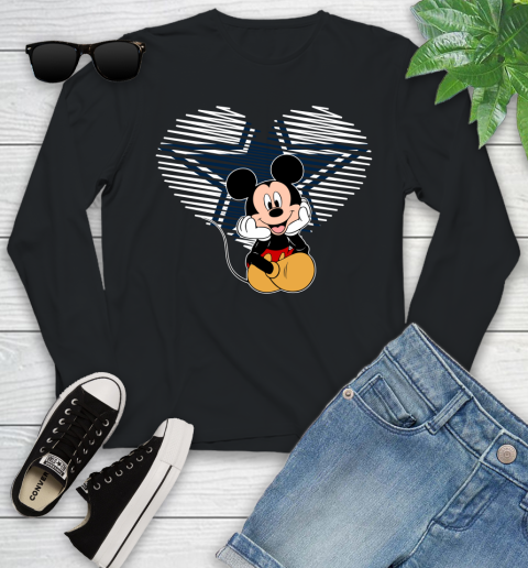 NFL Dallas Cowboys The Heart Mickey Mouse Disney Football T Shirt_000 Youth Long Sleeve