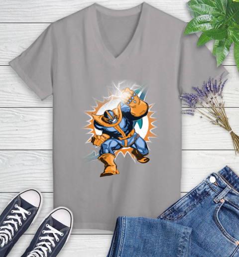 Miami Dolphins NFL Football Thanos Avengers Infinity War Marvel Women's V-Neck T-Shirt 4