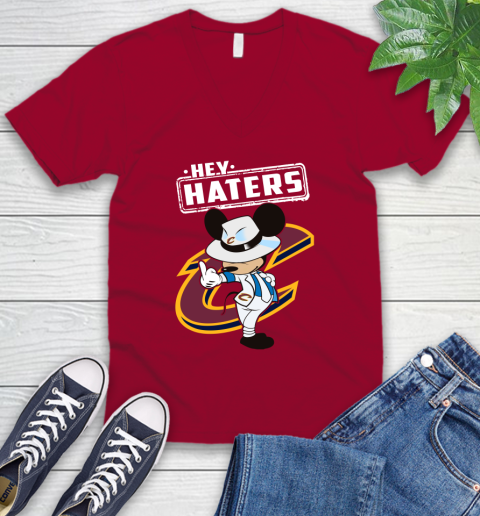 NBA Hey Haters Mickey Basketball Sports Cleveland Cavaliers V-Neck T-Shirt 7