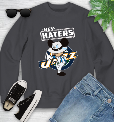 NBA Hey Haters Mickey Basketball Sports Utah Jazz Youth Sweatshirt 5