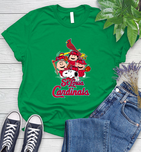 MLB St.Louis Cardinals Snoopy Charlie Brown Woodstock The Peanuts Movie Baseball T Shirt_000 Women's T-Shirt 9