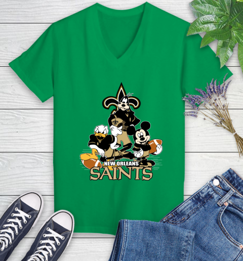NFL New Orleans Saints Mickey Mouse Donald Duck Goofy Football Shirt Women's V-Neck T-Shirt 5
