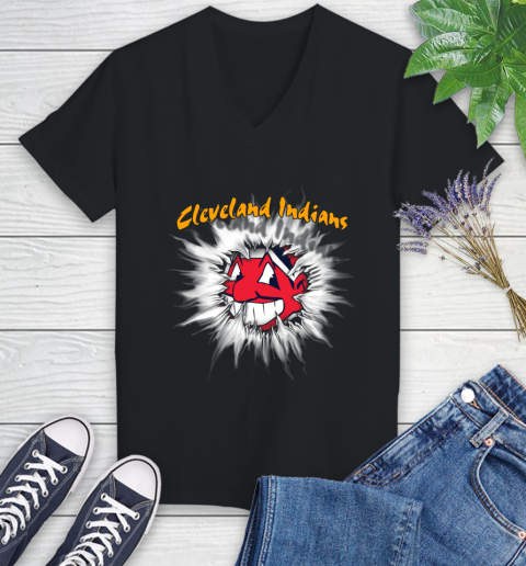 Cleveland Indians MLB Baseball Adoring Fan Rip Sports Women's V-Neck T-Shirt