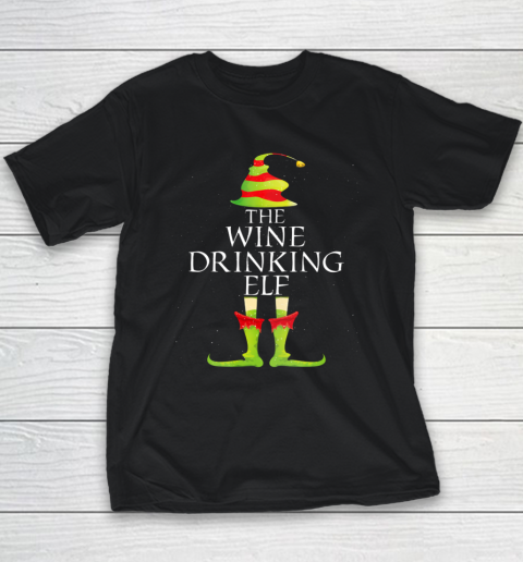 Wine Drinking Elf Matching Family Group Christmas Pajama Youth T-Shirt