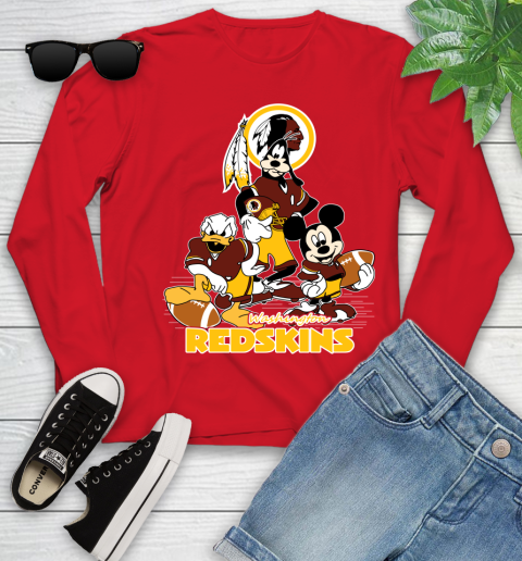 NFL Washington Redskins Mickey Mouse Donald Duck Goofy Football Shirt Youth Long Sleeve 11