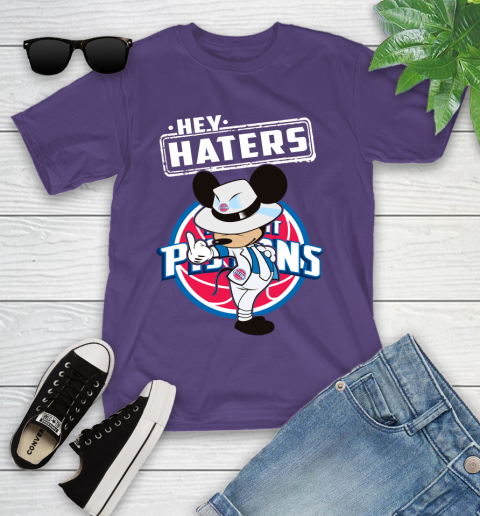 NBA Hey Haters Mickey Basketball Sports Detroit Pistons Youth T-Shirt 3