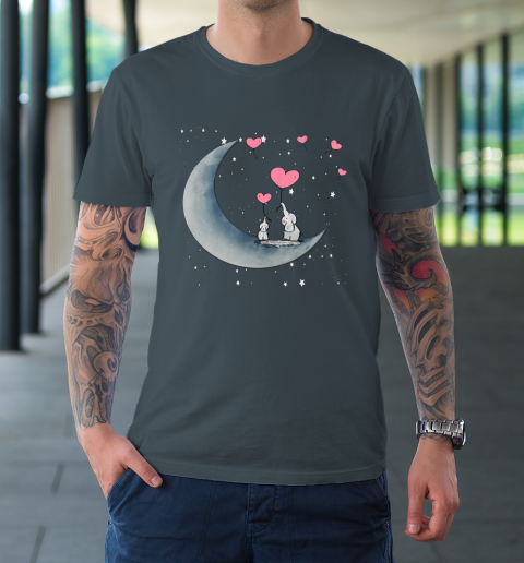 Heart Balloon Elephant Vintage Valentine Mom Crescent Moon T-Shirt 12