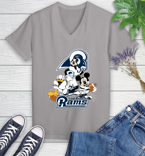 NFL Los Angeles Rams Mickey Mouse Donald Duck Goofy Football Shirt Women's V-Neck T-Shirt 4