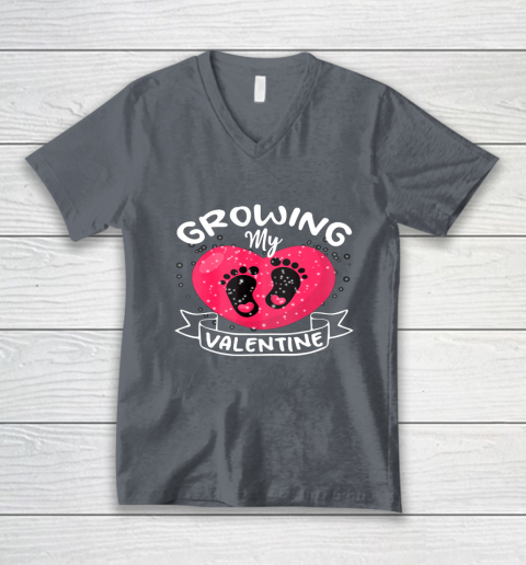 Womens Growing My Valentine literally pregnant shirt Pregnancy Wife V-Neck T-Shirt 3