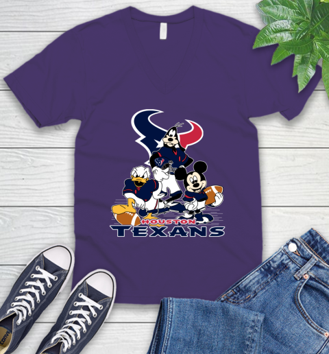 NFL Houston Texans Mickey Mouse Donald Duck Goofy Football Shirt V-Neck T-Shirt 9