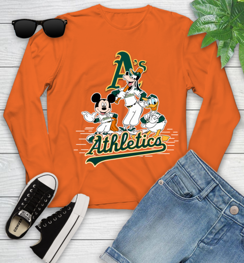 MLB Oakland Athletics Mickey Mouse Donald Duck Goofy Baseball T Shirt Youth Long Sleeve 3