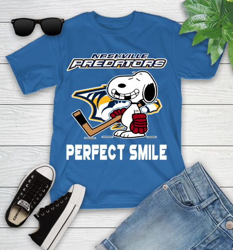 NHL Nashville Predators Snoopy Perfect Smile The Peanuts Movie Hockey T Shirt Youth T-Shirt - Image 13