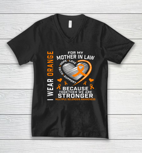 Orange Ribbon MS Mother In Law Multiple Sclerosis Awareness V-Neck T-Shirt