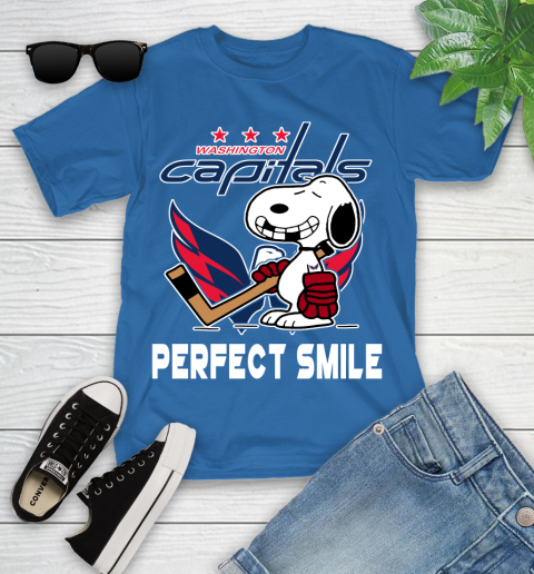 NHL Washington Capitals Snoopy Perfect Smile The Peanuts Movie Hockey T Shirt Youth T-Shirt 12