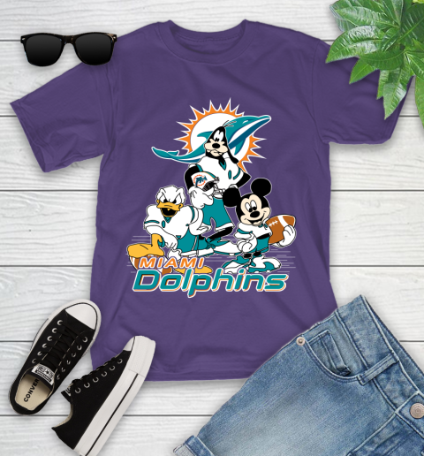 NFL Miami Dolphins Mickey Mouse Donald Duck Goofy Football Shirt Youth T-Shirt 3