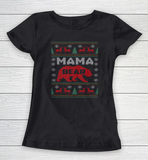 Mama Bear Holiday Snow Tree Reindeer Christmas Ugly Women's T-Shirt