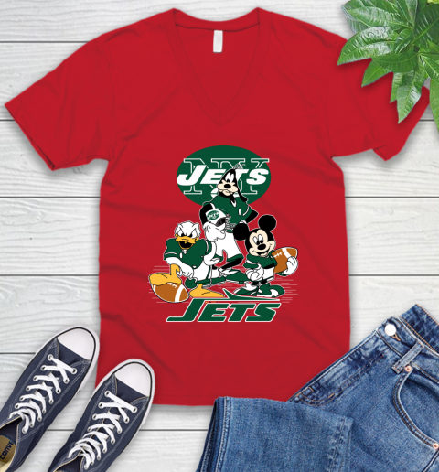 NFL New York Jets Mickey Mouse Donald Duck Goofy Football Shirt V-Neck T-Shirt 6