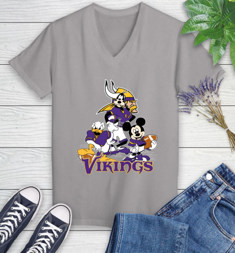 NFL Minnesota Vikings Mickey Mouse Donald Duck Goofy Football Shirt Women's V-Neck T-Shirt 4