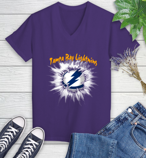 Tampa Bay Lightning NHL Hockey Adoring Fan Rip Sports Women's V-Neck T-Shirt 3