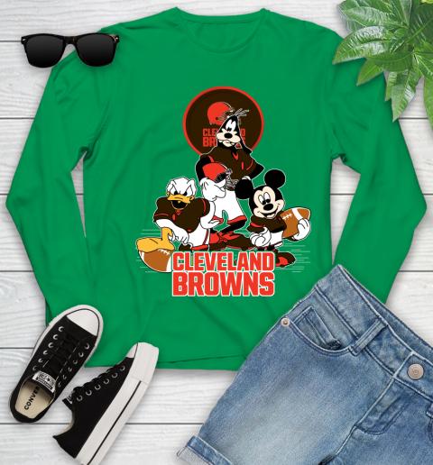 NFL Cleveland Browns Mickey Mouse Donald Duck Goofy Football Shirt Youth Long Sleeve 7