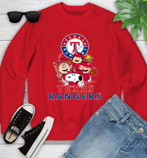 MLB Texas Rangers Snoopy Charlie Brown Woodstock The Peanuts Movie Baseball T Shirt Youth Sweatshirt 8