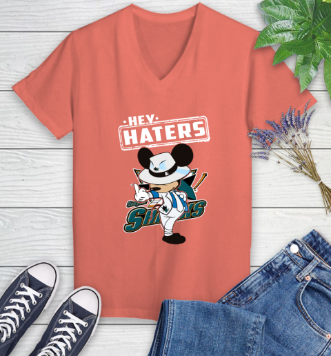 NHL Hey Haters Mickey Hockey Sports San Jose Sharks Women's V-Neck T-Shirt 6