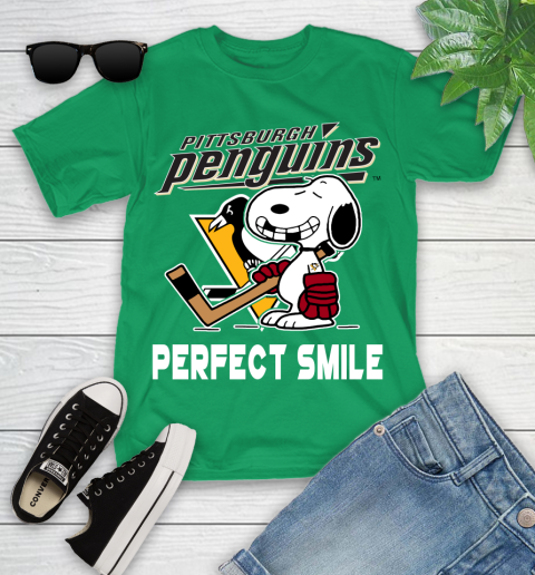 NHL Pittsburgh Penguins Snoopy Perfect Smile The Peanuts Movie Hockey T Shirt Youth T-Shirt 8