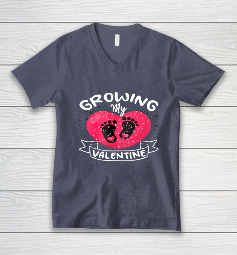 Womens Growing My Valentine literally pregnant shirt Pregnancy Wife V-Neck T-Shirt 12