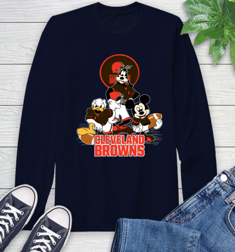 NFL Cleveland Browns Mickey Mouse Donald Duck Goofy Football Shirt Long Sleeve T-Shirt 3