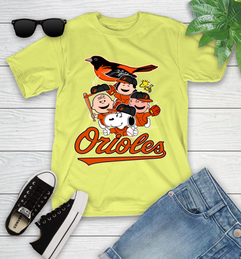 MLB Baltimore Orioles Snoopy Charlie Brown Woodstock The Peanuts Movie Baseball T Shirt_000 Youth T-Shirt 10