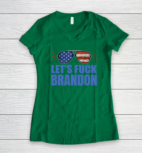Let's Fuck Brandon US Flag Sunglasses Women's V-Neck T-Shirt 3